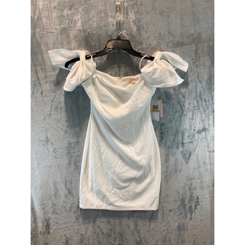 City Studio Women Ivory Off-the-Shoulder Bow Sleeve Mini Dress 7711CY7AT3 S